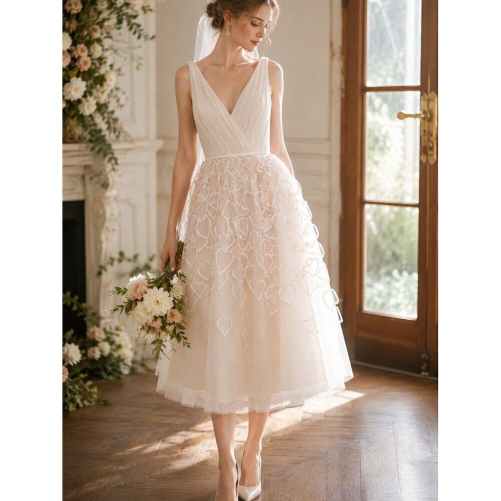 NWT. $5290 CAROLINA HERRERA Heart Embroidered Tulle Dress Sz 6